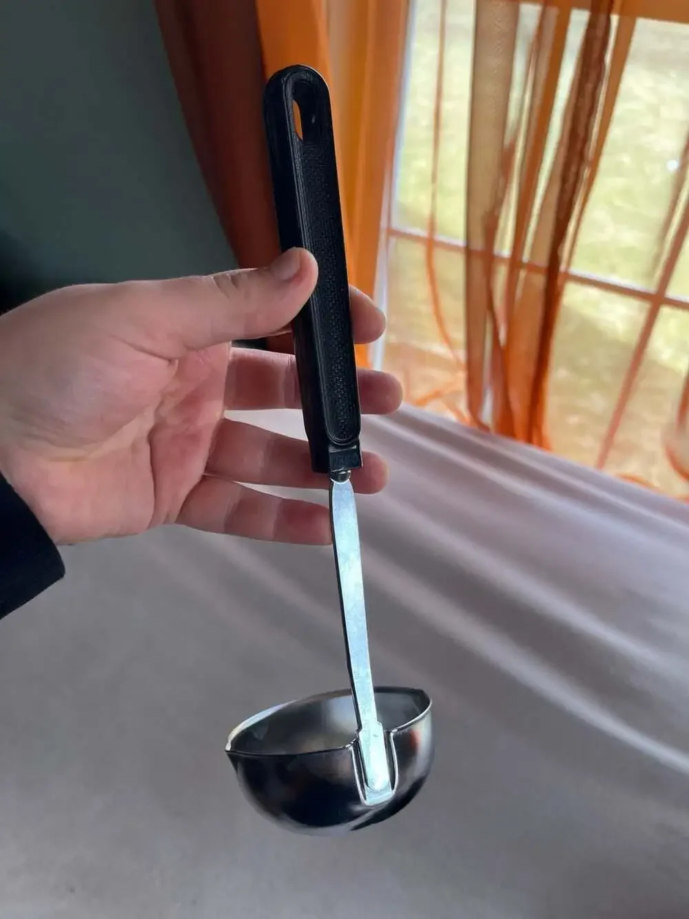 Vintage Ekco Stainless Steel Sauce Ladle with Black Plastic Handle and Pour Spou